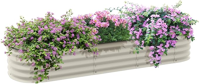 Galvanized Raised Garden Bed Kit Outdoor Metal Plant Box for Flowers Herbs Vegetables Cream