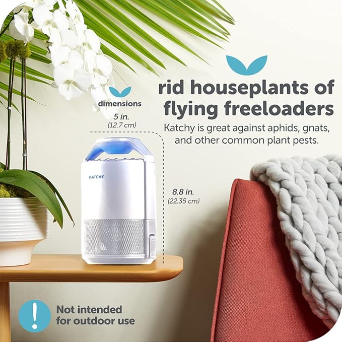 Katchy Indoor Fly Trap– Catcher &amp Killer for Mosquito Fruit Fly Gnat &amp Small Moth – Non-Zapper Trap with Fan Suction &amp Blue UV Light – Ideal for Indoor Spaces Kitchen &amp Plants (Orig