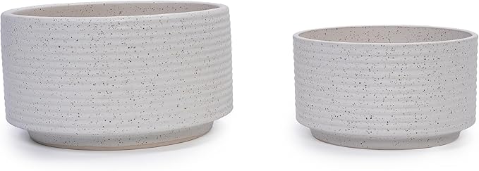 Handmade Ceramic Planter Set of 2 11 8 Diameter White with Vertical Ridges for Aquatic Plants IndoorOutdoor Shelf Table Use Breathable Non Porous Clay