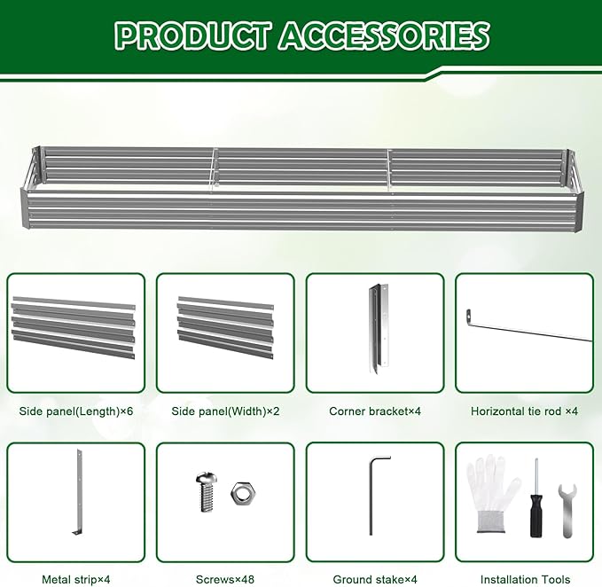 10x2x1FT Galvanized Raised Garden Bed Outdoor Patio Large Rectangular Metal Planter BoxesPlant Container Kit for Gardening Vegetables Flowers HerbsSilver1 Pack