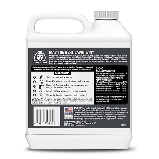 Turf Titan Root Booster – Grass Probiotic &amp Garden Booster – Natural Liquid Probiotic for Lawn Care – Green Lawn Enhancer for Yard Maintenance – Covers up to 8000 Sq Ft
