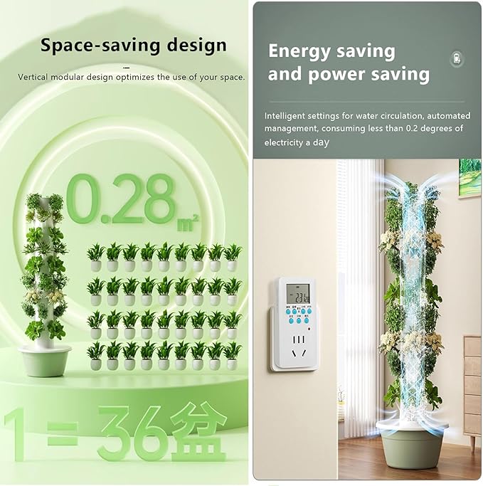 Vertical Hydroponics Growing SystemIndoor Outdoor Self-Watering Hydroponic Tower Garden Planter Tower with Pump for Herbs Fruits and Vegetables(20.8 Dx64.9 H 9 Tier)