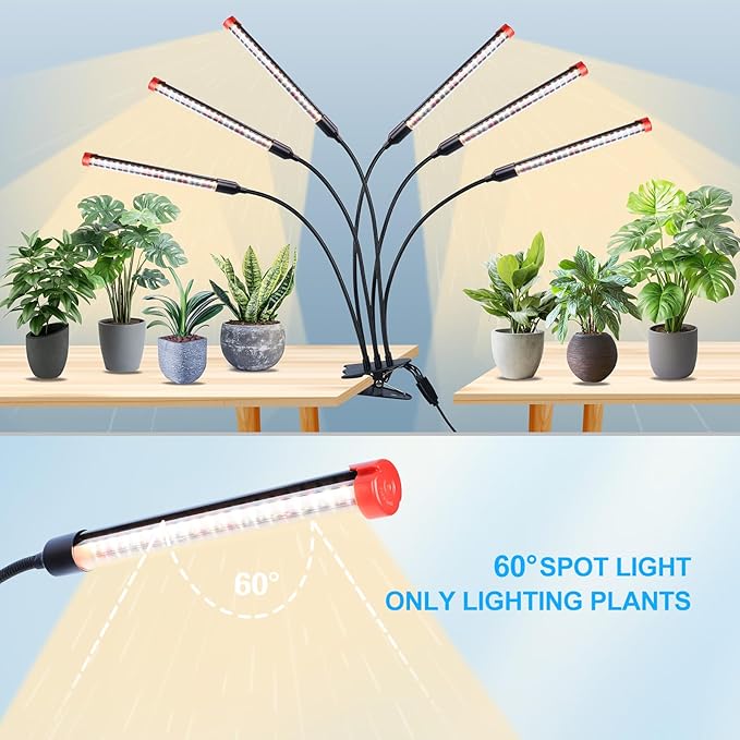 FECiDA Gamechanger 2026 54 Watt Power Draw NO Need Adapter 6Head Strong Clip Grow Lights for Indoor Plants with 4/8/12/16/20H Timer LED Plant Growing Lamps for Houseplants Bonsai Seed Starting