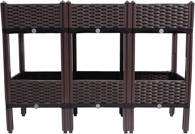 YIYIBYUS Square Raised Garden Bed2-Tier Raised Garden Bed Planter Elevated Box Vegetable Flower Herbs Yard Plant (PP)