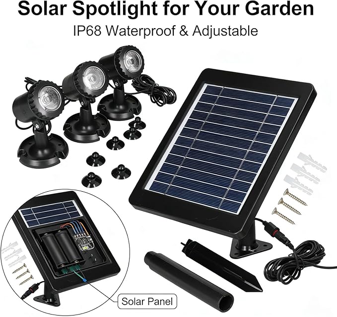 Solar Spotlight ABS Adjustable Waterproof Lighting IP68 Warm White Light for Courtyard Decoration - Solar Charging Durable ABS Material Versatile Outdoor Use