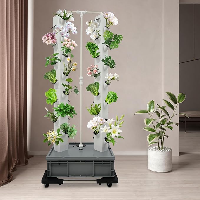 Hydroponics Growing System Kit56 Pods Vertical Indoor Smart Garden Kit Indoor Herb Garden with Wheels Plant Germination Kit for Vegetable Fruit (56 Holes)