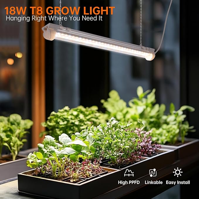 Bstrip T8 Grow Light 1.4FT 108W (6 x 18W) Plant Lights for Indoor Growing Full Spectrum with 660nm Red LEDs 3467K Ideal for Indoor Plants Greenhouse Linkable Design with On/Off Switch 6-Pack