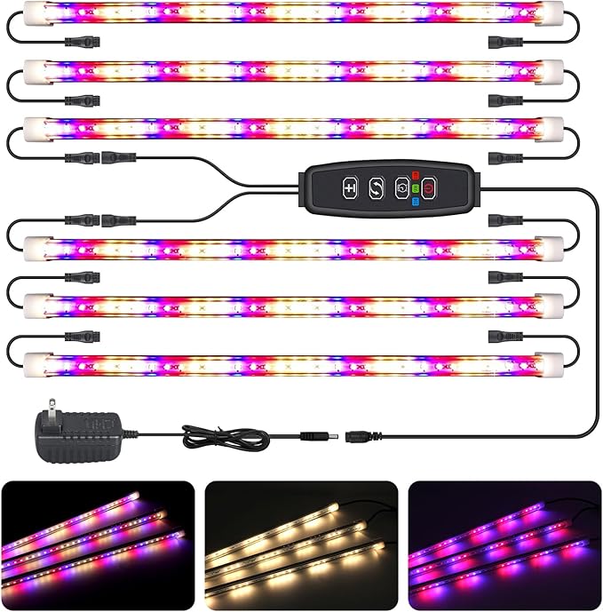 LED Grow Lights Strips for Indoor Plants 3 Working Modes &amp 10 Dimmable Levels Plant Lights with Auto Cycle Timer 3/9/12Hrs 36W Full Spectrum DIY Growing Lamps for Seedings Hydroponics 6 Strips