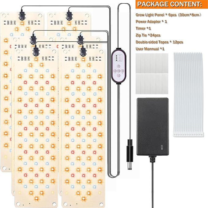 Grow LightUltra-Thin Panel Grow Lights for Indoor Plants474LEDs Full Spectrum Grow Lights for Under Cabinet Plant Grow Lamp with 4/8/12H Timer10 Dimmable Levels for Plants Growing (6pcs)