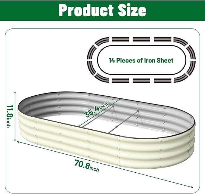 SnugNiture 2 Pcs 6x3x1ft Raised Garden Bed Kit Outdoor Oval Metal Garden Planter Ground Planter Box for Gardening Vegetables Flowers White