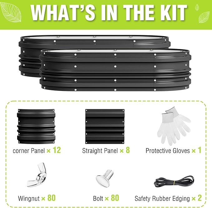 WORKPRO 2PK 4x2x1ft Outdoor Galvanized Raised Garden Bed Kit Rust &amp Corrosion Protection Easy Assembly Safe Edge Ideal for Vegetables &amp Flowers Black