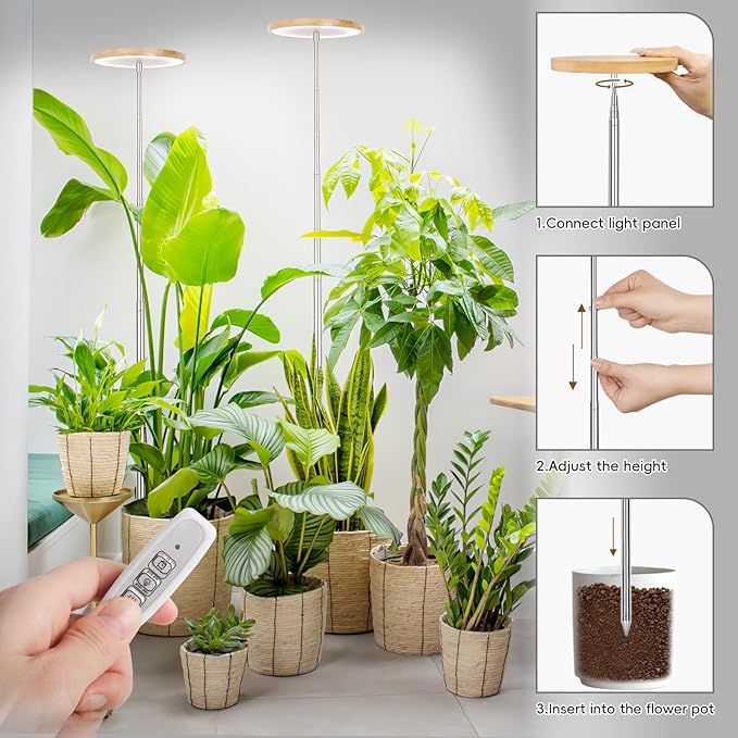 LBW Plant Grow Light72 LEDs Full Spectrum Grow Lights for Indoor PlantsBamboo Plant Lights with 4/8/12H TimerHeight AdjustableIdeal for Large Tall PlantsBamboo2 Pack