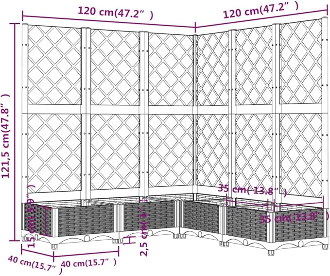 Garden Planter Box with Trellis 47.2 x 47.2 x 47.8 in Brown PP Matte Raised Bed Outdoor Flower &amp Vegetable Box for Patio Balcony Terrace