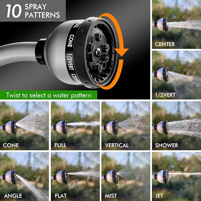 RESTMO Watering Wand Heavy Duty Metal Garden Hose Wand with Thumb Flow Control 15-Inch Long Hose Nozzle Sprayer with 10 Spray Patterns Ideal to Water Hanging Baskets and Shrubs Silver