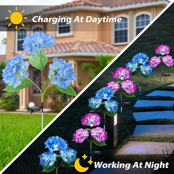 Plant Growing Lamps 2 Pack Hydrangea Flower Solar Led Light Outdoor Garden Lawn Lamps for Garden and Vegetable Patch Patio Country House Decoration(Blue-2 Pack)