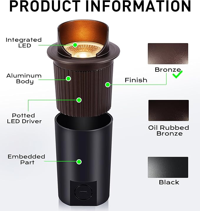 [6 Pack] CLOUDY BAY 9W Well Lights Landscape LED In Ground OutdoorShielded TopLow Voltage 12-24V AC/DCWaterproof Aluminum Uplights2700K/3000K/3500K/4000K/5000KBronze
