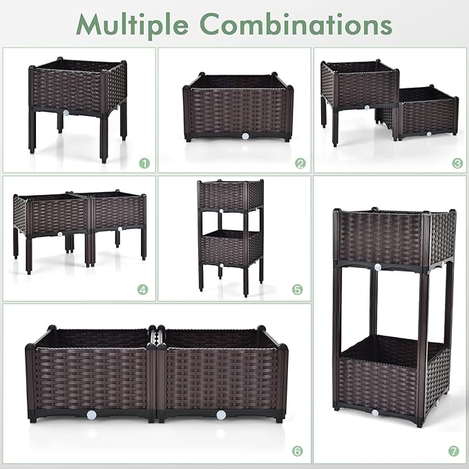 S AFSTAR Raised Garden Bed with Removable Legs &amp Brackets 4 Pack Elevated Garden Planter Kits for Flowers Fruits Vegetables Multiple Combination Planting Box Container for Garden Patio Balcony