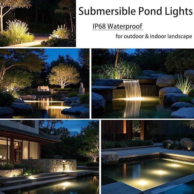 Pond Lights Submersible LED Fountain Light Warm White Yard Spot Lights Waterproof Outdoor Spotlights for Yard Landscape Water Pond Fountain Waterfall 6 Lights