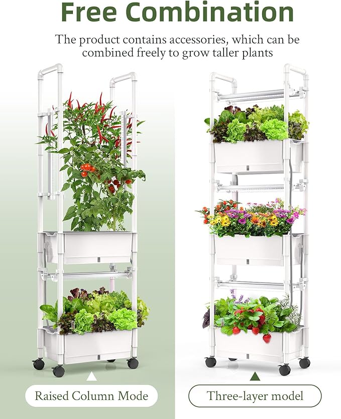 Hydroponics Growing SystemAOONEG 42Pods Indoor Herb Garden with LED Grow LightHydroponics Growing System Kit with Automatic TimerPump SystemAdjustable Height (No SeedGlossy White 3Layer-42Pods)