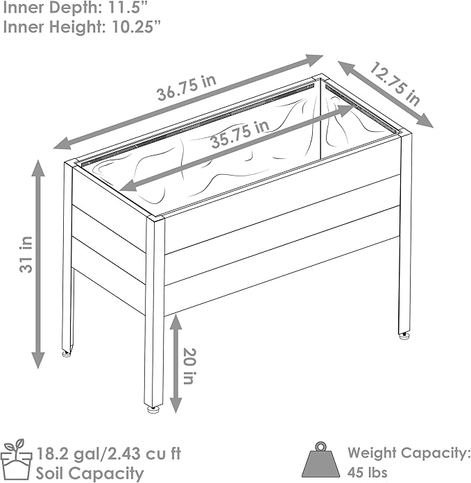 Sunnydaze Acacia Wood Raised Garden Bed with Legs - 31-Inch H - Powder-Coated Steel Frame - Removable Planter Bag - Gray