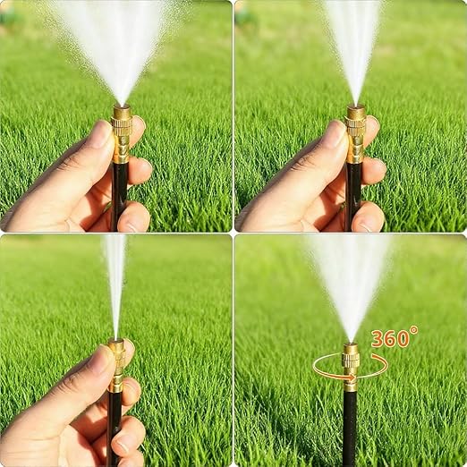 50ft Drip Irrigation Kit Garden Watering System with 360° Adjustable Brass Nozzles &amp Flexible Mist Tubing DIY Automatic Plant Waterer for Greenhouse Patio Lawn Flower Bed (1/4 Hose)