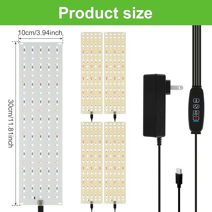 4Pcs Ultra-Thin Panel Grow Lights 20W Grow Light with 24H Cycle and 3H/9H/12H Timer Spectrum of 380nm-780nm with a DC Plug 50000 Hours Adjustable Brightness for Cabinet (4 Pcs)