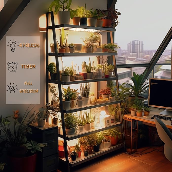 Grow LightUltra-Thin Panel Grow Lights for Indoor Plants474LEDs Full Spectrum Grow Lights for Under Cabinet Plant Grow Lamp with 4/8/12H Timer10 Dimmable Levels for Plants Growing (6pcs)