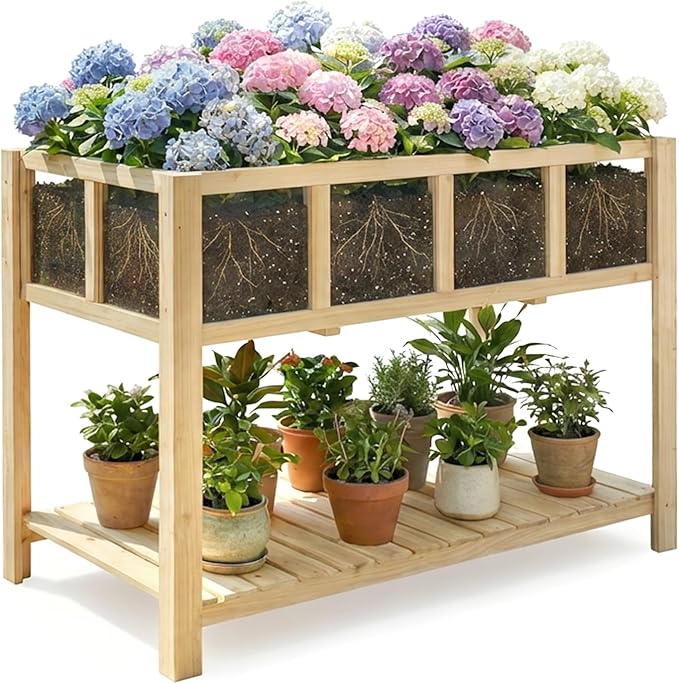 Raised Garden Bed with Legs Large-Capacity Wood Outdoor Elevated Reinforced Planter w/Bed Liner Durable Deep Raised Garden Bed for Gardening/Backyard/Patio/Balconyfor Herbs Flowers Vegetables
