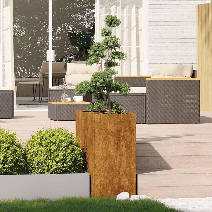 Large Rusty Weathering Steel Planter Rectangular Decorative Inlays 31.5x15.7x31.5 in Outdoor Garden Patio Raised Bed for Plants