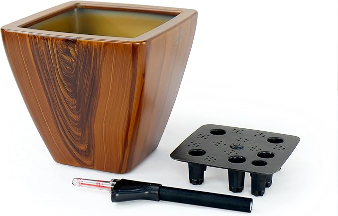Generic 2 Pack Smart Self Watering Planter Pot for Indoor and Outdoor Dark Wood Square Cone