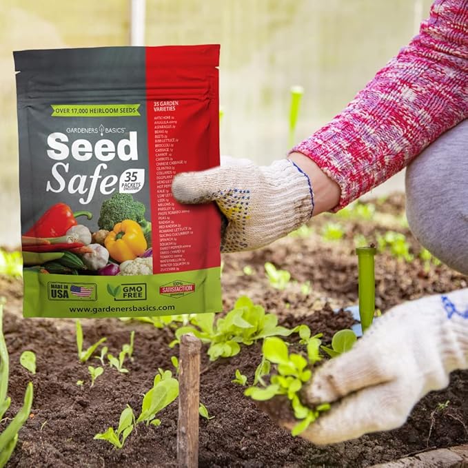 Gardeners Basics Seed Safe Kit - 35 Easy to Grow Heirloom Vegetable Seeds for Beginners - Non GMO Garden Starter Set with 17000+ Seeds - Gardening Gift for Families