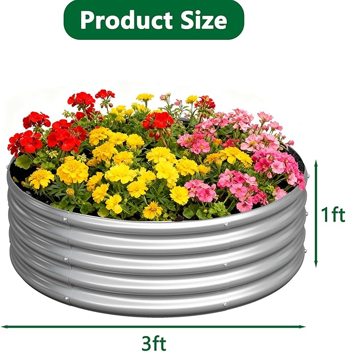 zizin 2 Pack Galvanized Raised Garden Bed Metal Round Raised Garden Beds Outdoor Planter Box for Vegetables (3FT Silver)