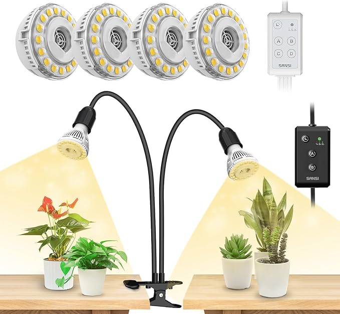 SANSI LED Grow Lights for Indoor Plants Lifetime Free Bulb Replacement 300W Full Spectrum+20W(5W*4) Puck Grow Lights for Indoor Plants