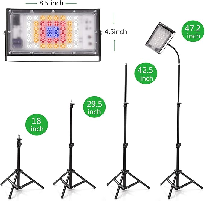 Plant Light for Indoor Plants 150W LED Full Spectrum Floor Plant Lights with Stand 4 Adjustable Levels House Plants Light IP65 Waterproof 18-47Inch Seedling Grow Light (Garden Gloves Included)