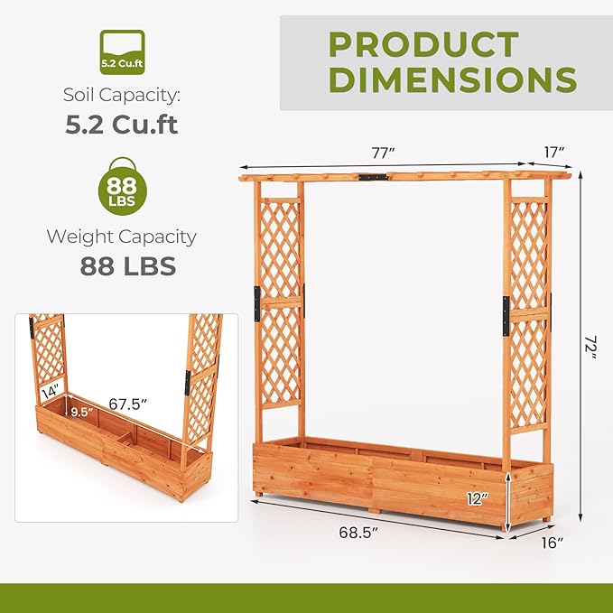 ORALNER Raised Garden Bed with Trellis Wooden Planter Box with Climbing Frame Outdoor Elevated Garden Box for Vegetables Herbs Flowers Fruits (Extra Large)