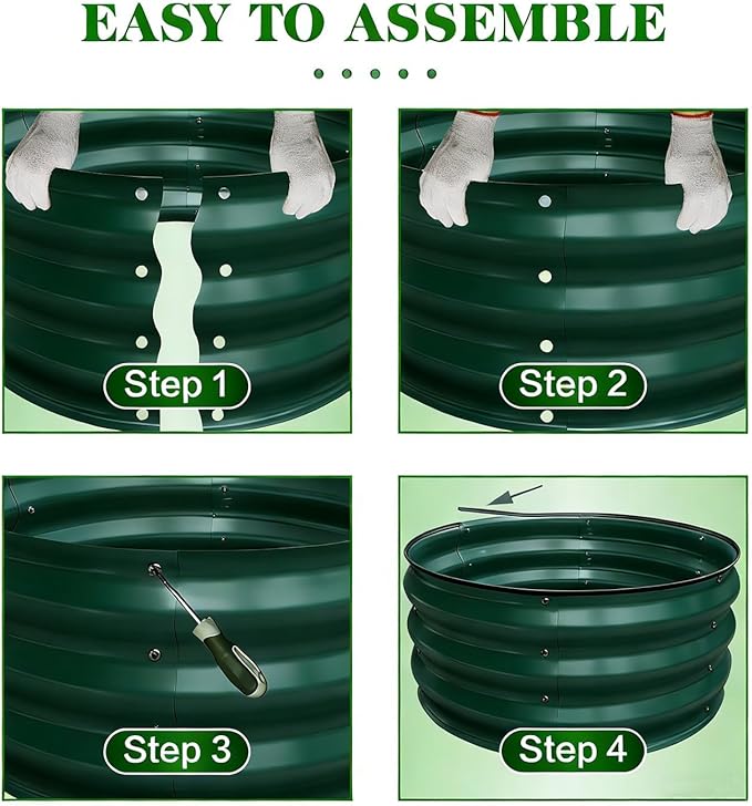GrowHaus 2x2x1FT Galvanized Raised Garden Bed Planter Boxes Outdoor Round Metal Garden Beds for Planting Vegetables Flowers Herbs Dark Green