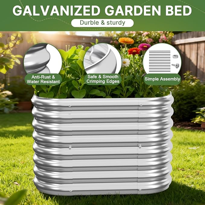 4 PCS Galvanized Raised Garden Bed Outdoor Metal Garden Bed for Vegetables Above Ground Garden Box for Flower Steel Raised Beds for Gardening - 3FT