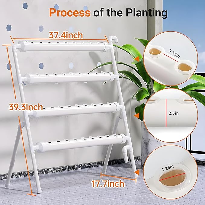 Hydroponics Growing System Kit36 Sites PVC-Pipe Vertical Hydroponic Garden Planting Vegetables and Herbs Growth Cultivation Equipment with PumpTimerPlanting BasketGrow Sponges