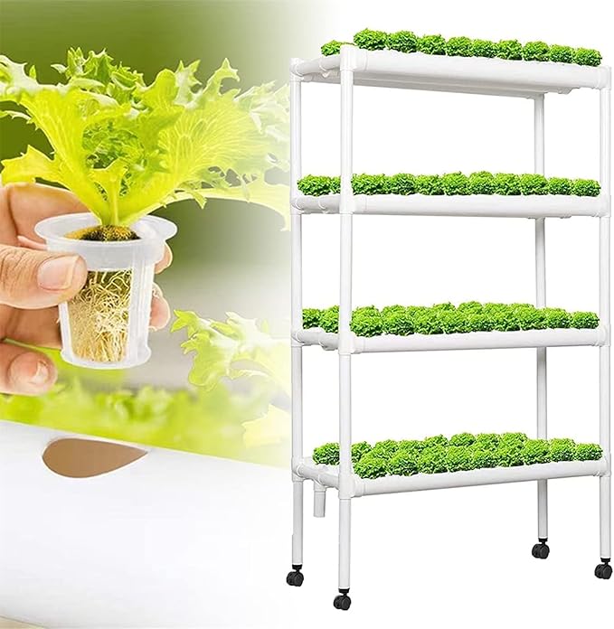 Hydroponic Grow Kit with Water Pump &amp Pulley Foot 4 Layers 108 Sites Hydroponic Growing System Water Culture Garden Plant System for Leafy Vegetables