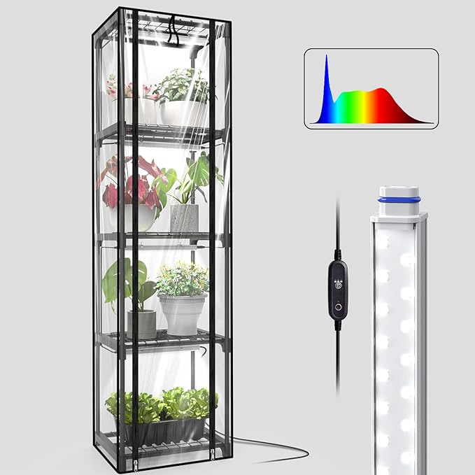 Indoor Greenhouse with Grow Light Mini Greenhouse with 4 Pack 36W Grow Lights for Indoor Plant Seed Start Seedling Seed Trays 11.8 W x 15.7 L x 59 H