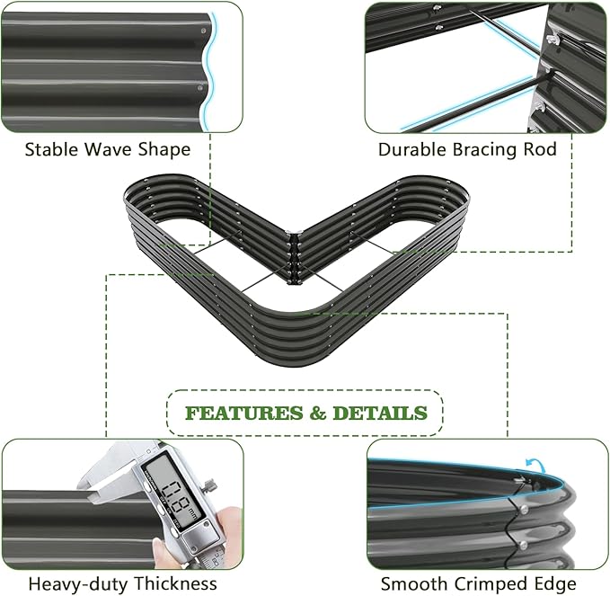 A ANLEOLIFE 2 Set Heart-Shaped Galvanized Raised Garden Beds Outdoor81x81x18in Large Metal Planter Box for Planting Vegetables Flowers Herb Anti-Rust &amp Easy-Setup Quartz Grey