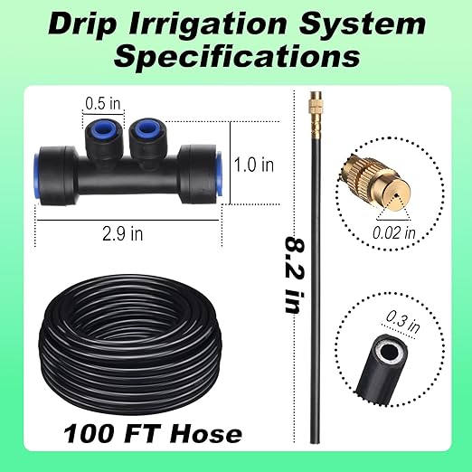 Drip Irrigation System for Garden Automatic Watering System with Adjustable 360° Copper Spray Nozzles DIY Drip Irrigation Kit for Yard Lawn Greenhouse Raised Beds &amp Potted Plants (100FT)