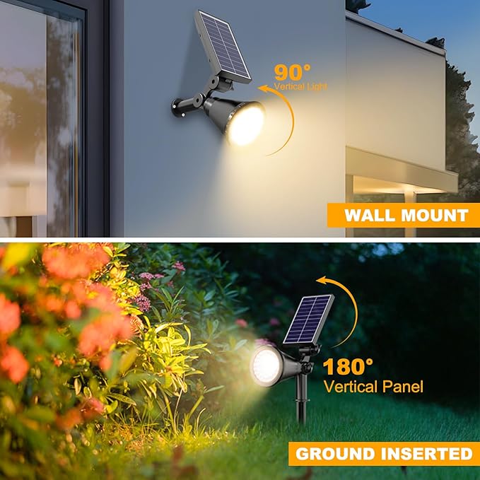 Solar Spotlight Outdoor Waterproof 36 LED Outdoor Solar Lights with 2200mAh 2-in-1 Wall or Ground Solar Flood Lights for Yard Garden Pathway Auto On/Off Landscape Lighting- 4 Pack (Warm White)