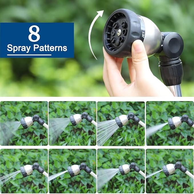 FANHAO 3 Piece Heavy Duty Gardening Tools + Garden Hose Wand with Thumb Control