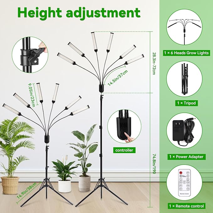 630 LEDs Grow Lights for Indoor Plants Kalolary Full Spectrum Plant Light with Timer 3/6/9/12/15/18H &amp 10 Brightness Levels LED Plant Growing Lamps with Tripod Stand