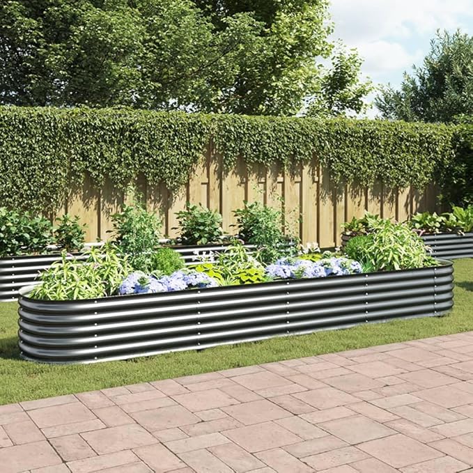 Outdoor Garden Raised Bed Galvanized Steel Garden Planter Box Metal Planter Box for Gardening Vegetables Flowers Herb 157.5x31.5x17.3 Galvanized Steel Gray-755