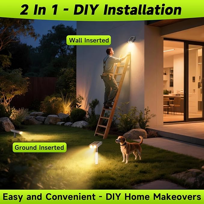 Solar Spotlights Outdoor Waterproof- 2 IN 1 Solar Spot Lights Outdoor with 2 Lighting Modes &amp PC Light Guide Column for Garden Yard Pathway | Warm Yellow 3000k Spotlights | IP65 Waterproof | 12 Pa