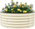 17'' Tall Round Raised Garden Bed Kit Outdoor Zinc-Aluminum-Magnesium Metal Flower Beds Stainless Steel Patio Ground Planter for Planting Vegetables (Ivory)