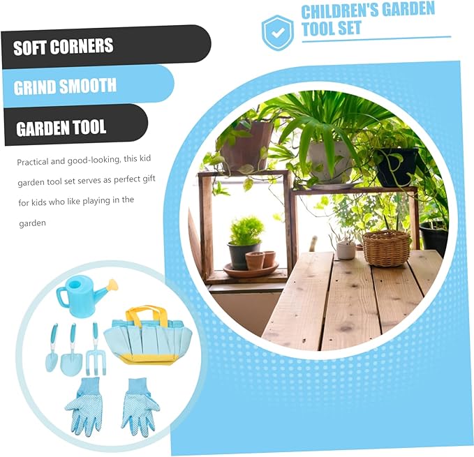 GALPADA Kids Gardening Tools Set Hand Planting Tools for Boys and Girls Includes Rake Shovel Watering Can and Storage Bag for Outdoor Gardening Activities