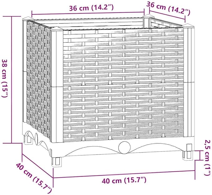 15.7x15.7x15 Brown PP Raised Planter Box for Outdoor Garden Patio &amp Balcony Sturdy Tomato &amp Herb Garden Bed Easy-Assembly Outdoor Planter